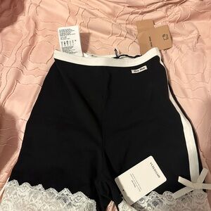 Miu Miu Black and White Lace Trim Shorts